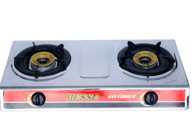 ESTUFA DE GAS CON PANEL SUPERIOR DE ACERO INOXIDABLE Y 2 QUEMADORES DORADOS